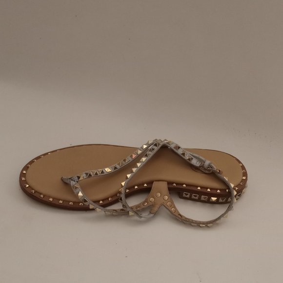 ASH "Peps" Icey-blue Gold Pyramid Studded Flat Sandals, size 37 - Picture 6 of 6